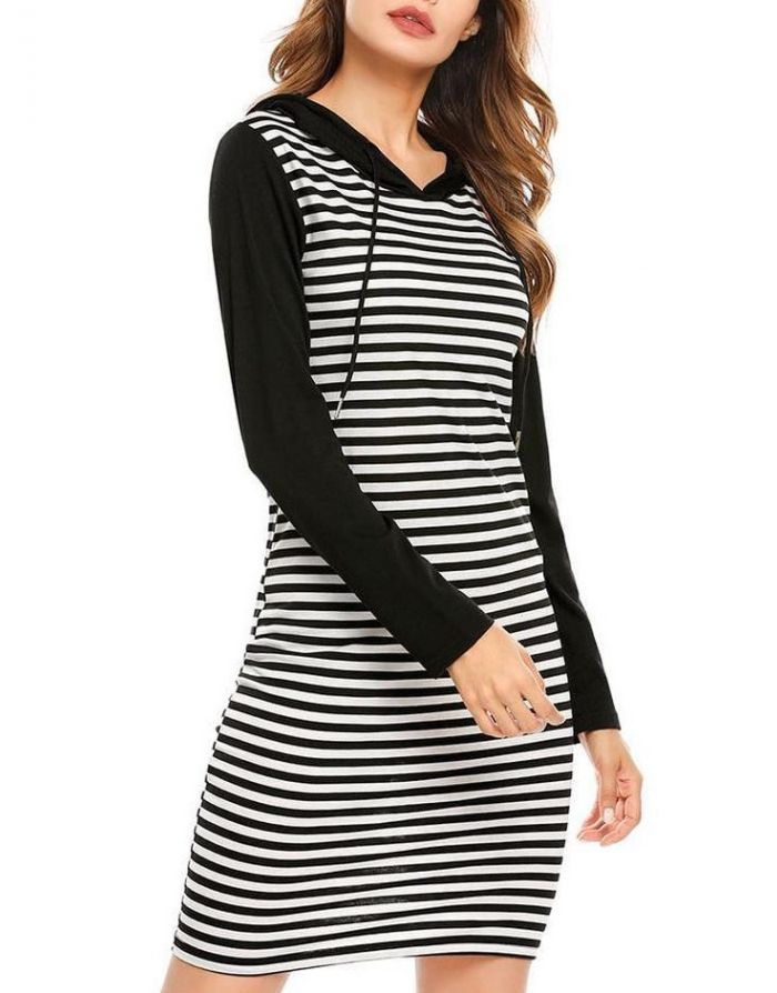 Fashion Striped Sweatshirts Hooded Spring Fall Long Tops