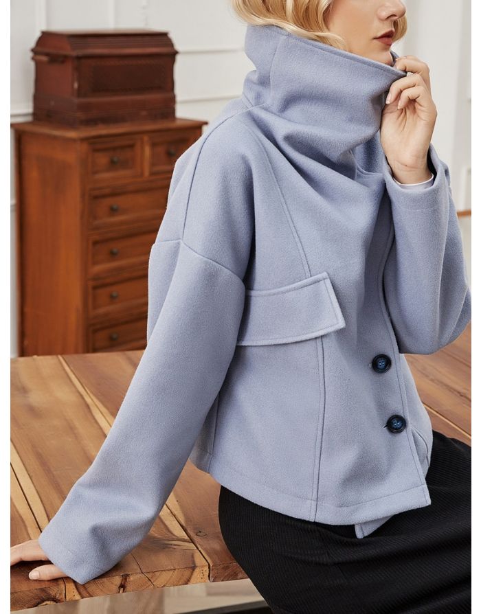 Korean Fall Winter Woolen Coat Women Fashion Large Lapel Single Breasted Short Warm Tops