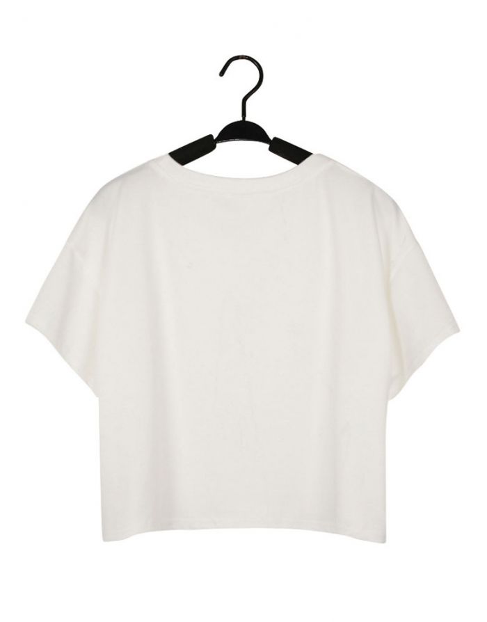 Summer White 3D Aliens Letter Printed Short Sleeve Loose Cropped T-shirt