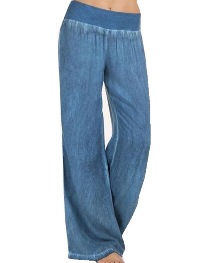 Women Low Waist Loose Casual Jeans Wide Leg Elastic Waist Long Pants